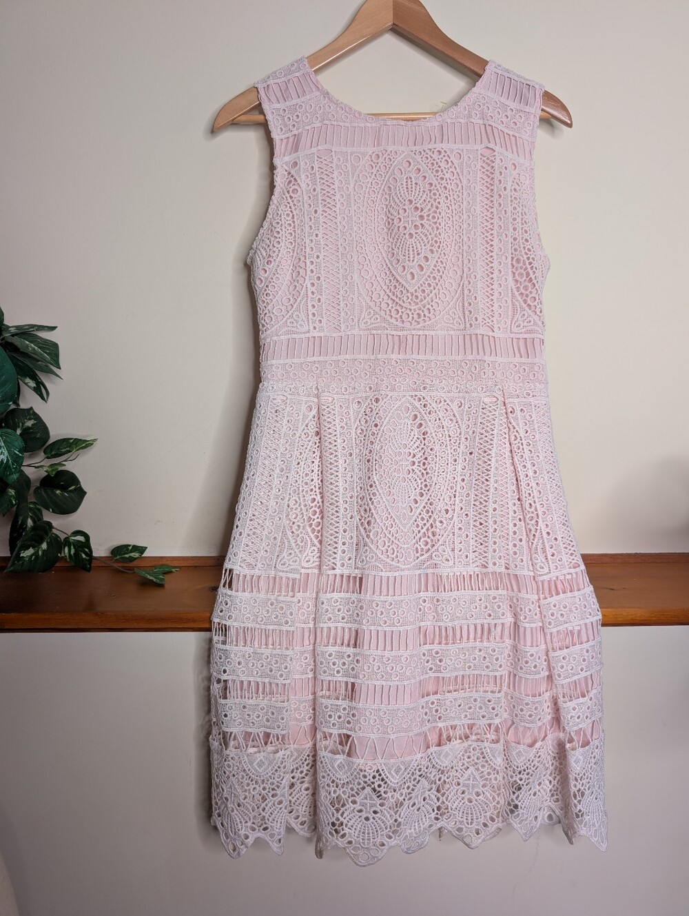 cupcakes & cashmere Light Pink Crochet Midi Dress Size 10